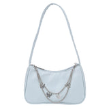 Retro Solid PU Handbag with Butterfly Chain Strap