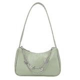 Retro Solid PU Handbag with Butterfly Chain Strap