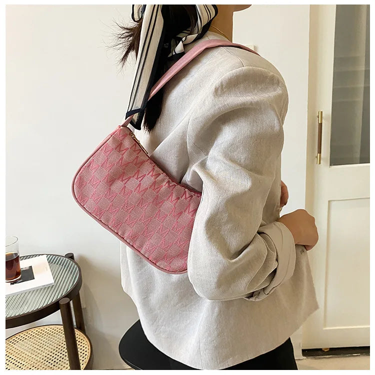 Vintage Canvas Underarm Bag Zipper Clutch Purse Small Handbags