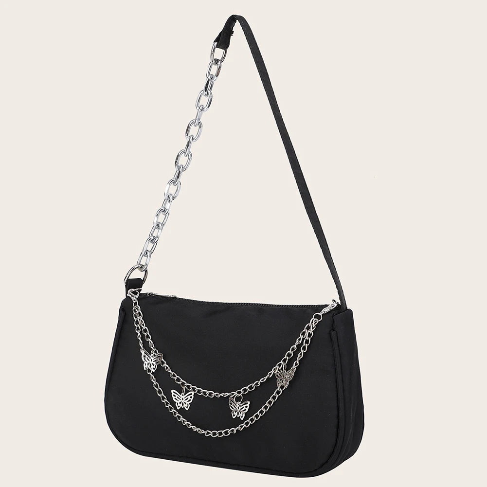 Casual Nylon Shoulder Bag with Butterfly Chain