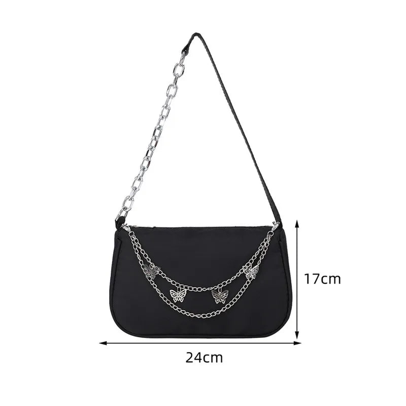Women's Casual Nylon Shoulder Bag with Zipper - Small Handbag