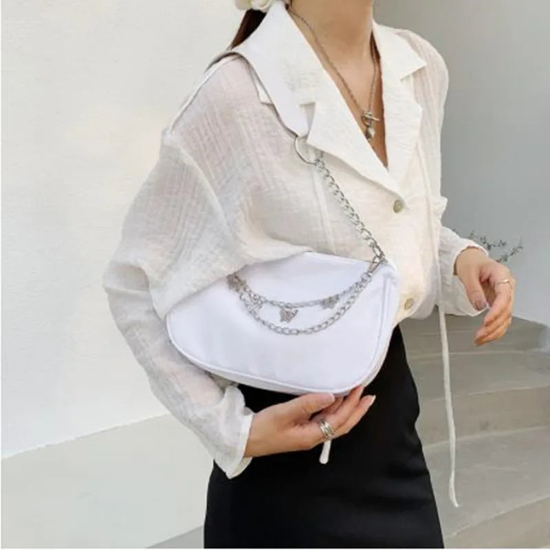 Women's Casual Nylon Shoulder Bag with Zipper - Small Handbag