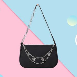 Casual Nylon Shoulder Bag with Butterfly Chain