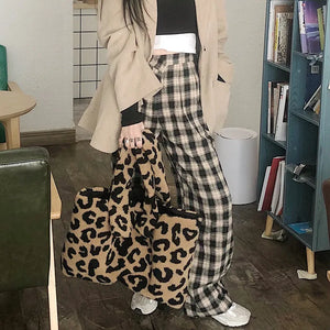 Casual Plush Handbag Tote Bag Large Capacity Leopard Print Shoulder Bags