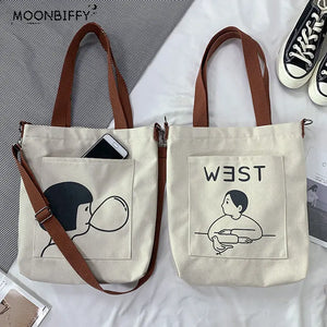 Casual Shoulder Bag Female Cross Body Tote Bag Handbag Cotton Cloth Shopper Bag