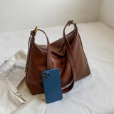 Retro Large Shoulder Bags for Women Zipper Closure Casual Shopping Totes