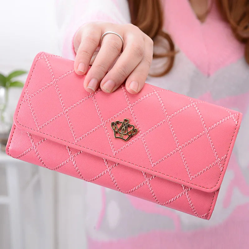 Casual Long Buckle Wallet for Women, Crown Design