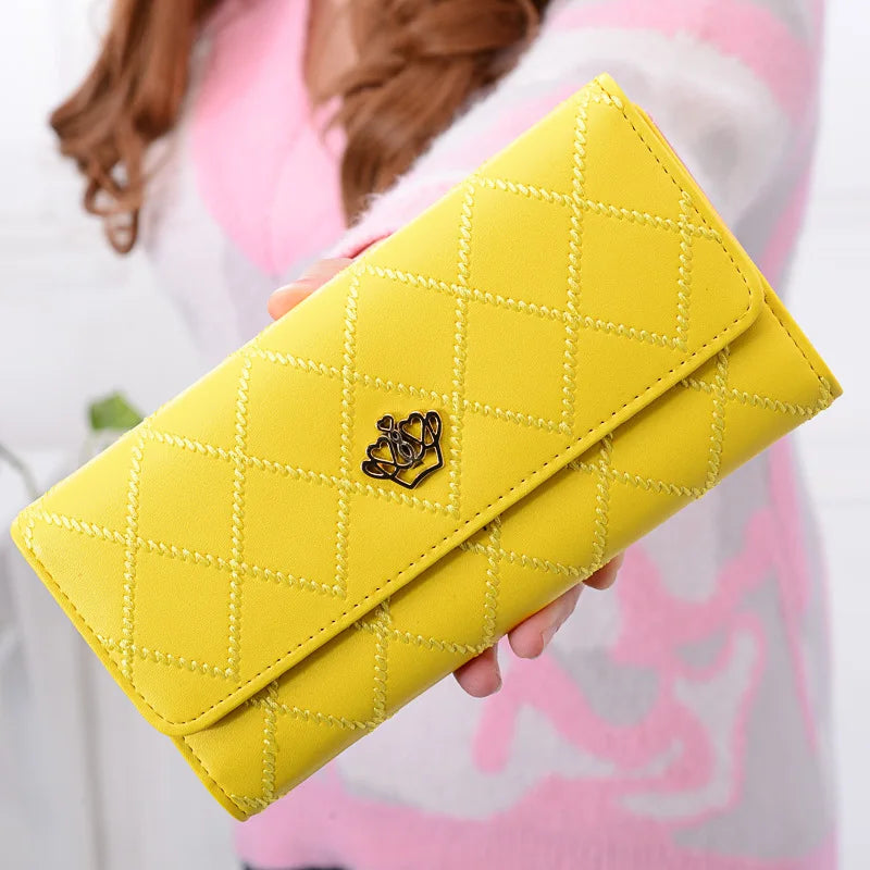 Casual Long Buckle Wallet for Women, Crown Design
