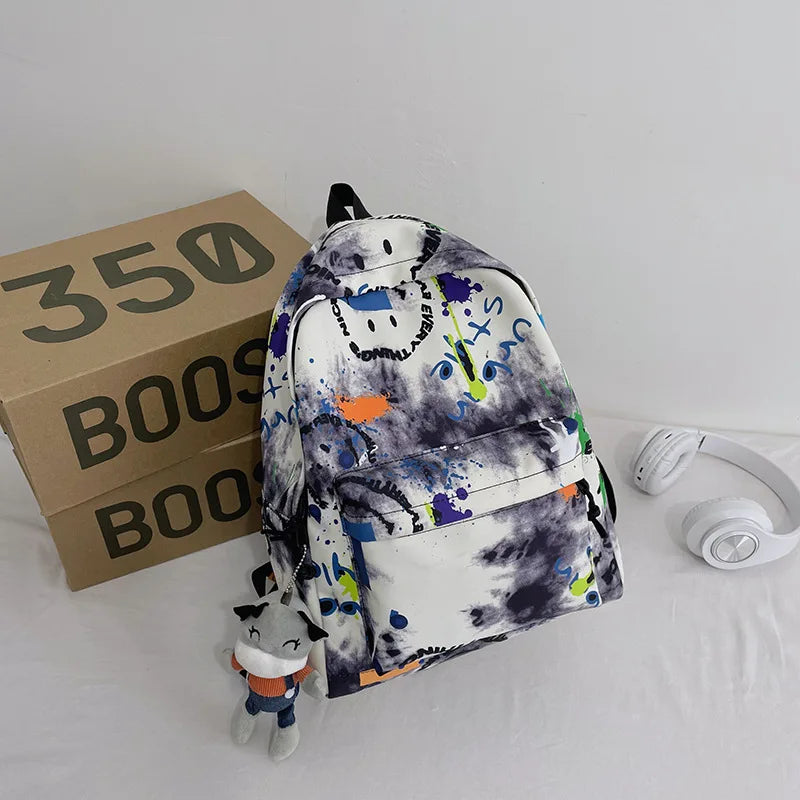 Ladies Graffiti Printed School Bag Backpack Large Capacity Handbag