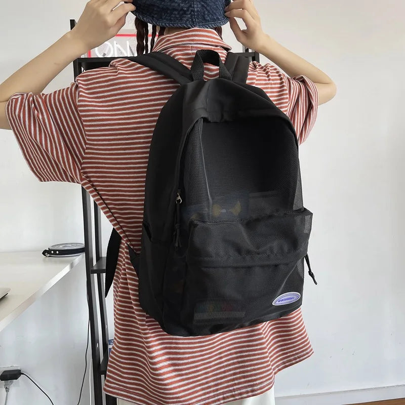 Transparent Mesh Nylon School Bag Backpack Large Capacity