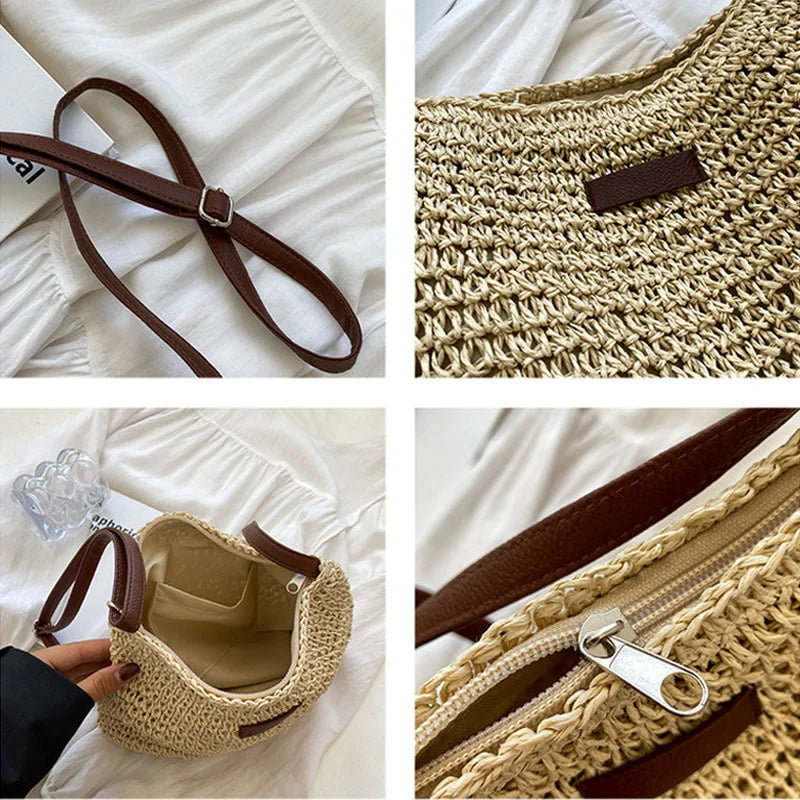 Women's Summer Straw Crossbody Bag for Beach Holiday