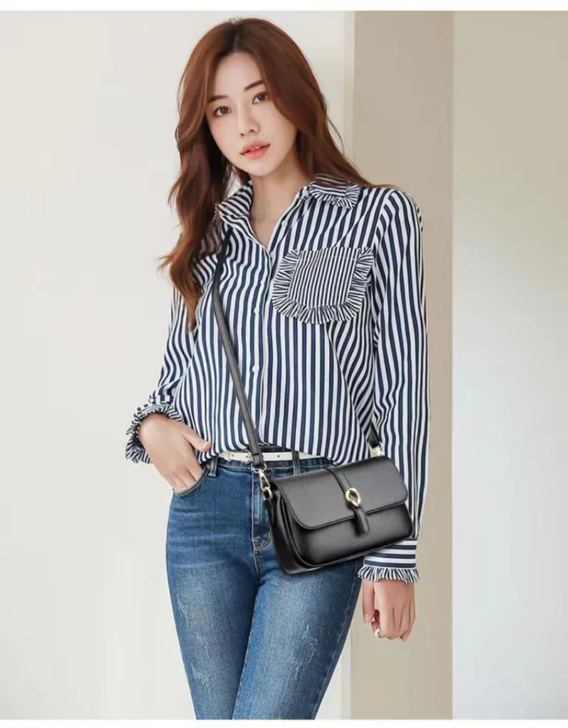 Leather Crossbody Bag Solid Small Crossbody Flap Shoulder Bag