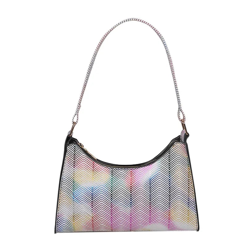 PU Leather Women's Shoulder Bag Summer Stripes Zipper Handbags
