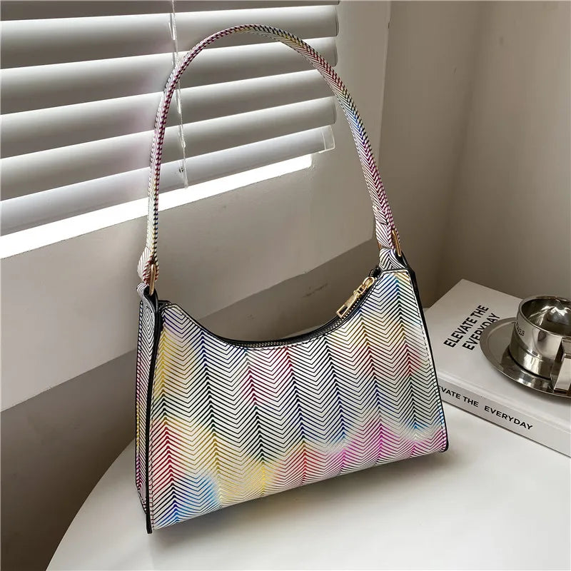 PU Leather Women's Shoulder Bag Summer Stripes Zipper Handbags