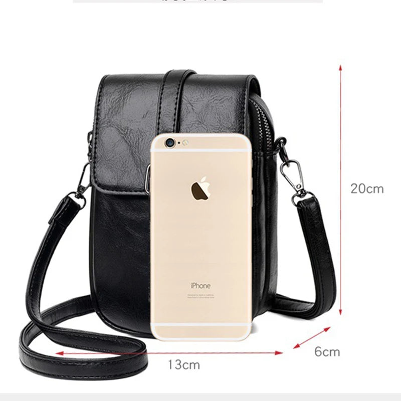 Soft Leather Messenger Bag Women Multifunction Phone Purse Single Shoulder Bag