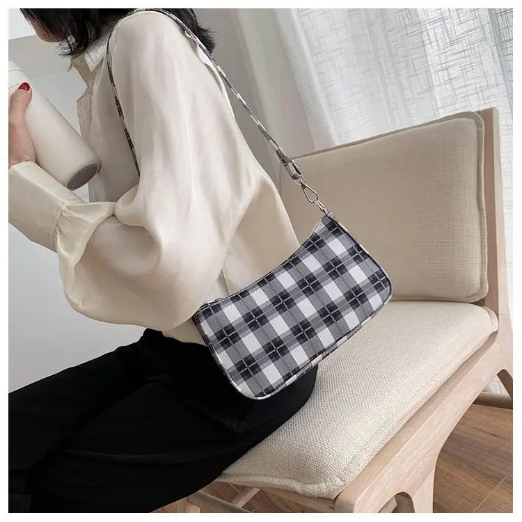 Spring Plaid Leopard Print Shoulder Bag Retro Style