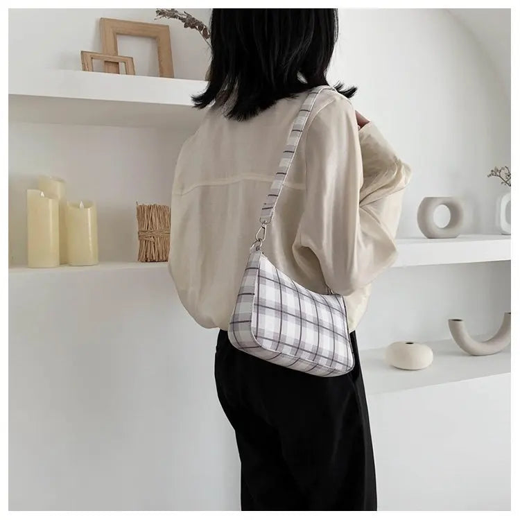 Spring Plaid Leopard Print Shoulder Bag Retro Style