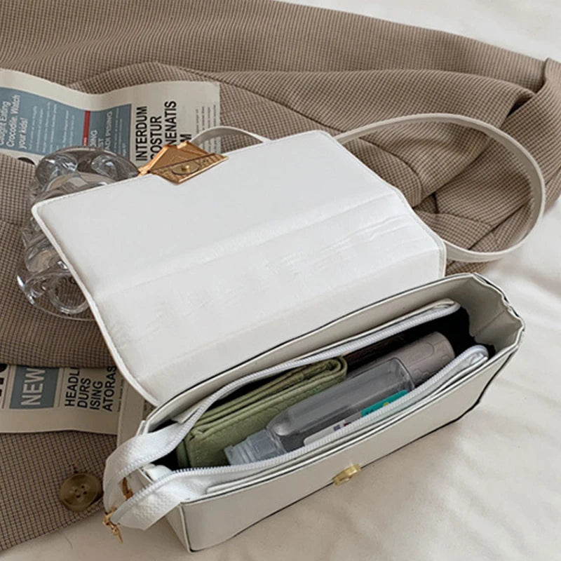 Embroidered Thread Small Square Bag PU Leather Shoulder Messenger Bag