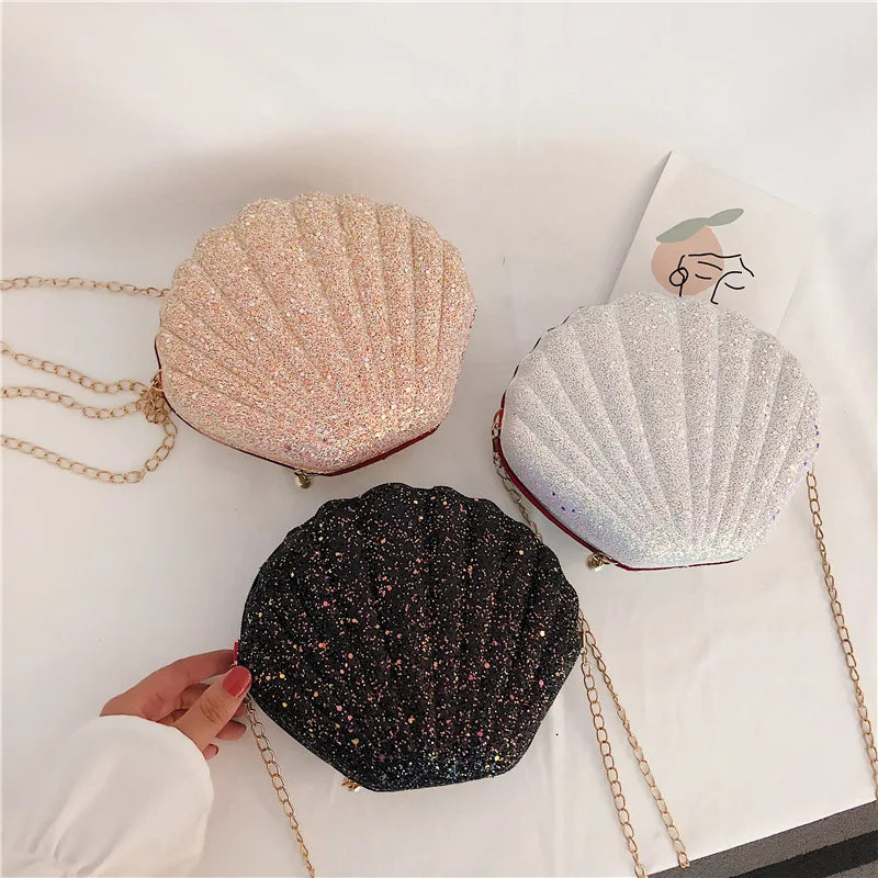 Sequin Lady Shell Chain Shoulder Bag Evening Purse Lipstick Bag