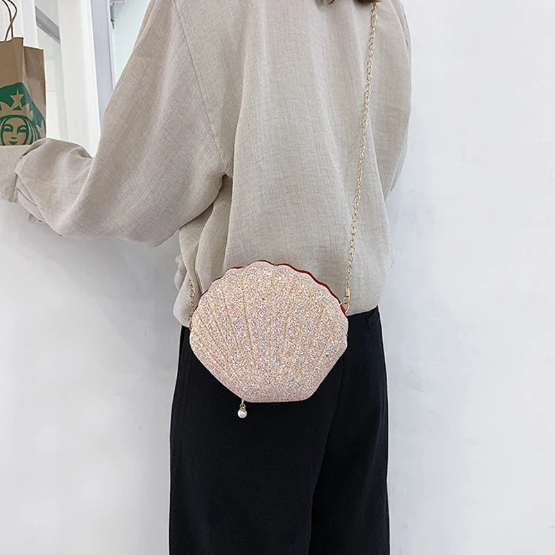Sequin Lady Shell Chain Shoulder Bag Evening Purse Lipstick Bag