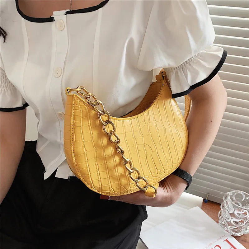 Lady Zipper Armpit Sling Handbag Crocodile Pattern Hobo Shoulder Bag