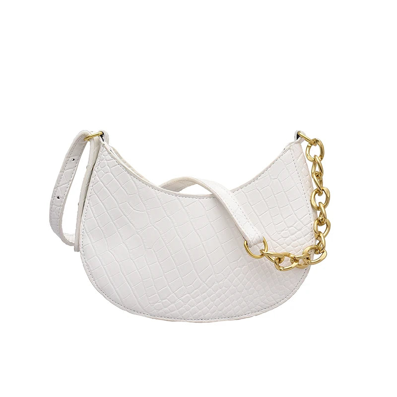 Lady Zipper Armpit Sling Handbag Crocodile Pattern Hobo Shoulder Bag