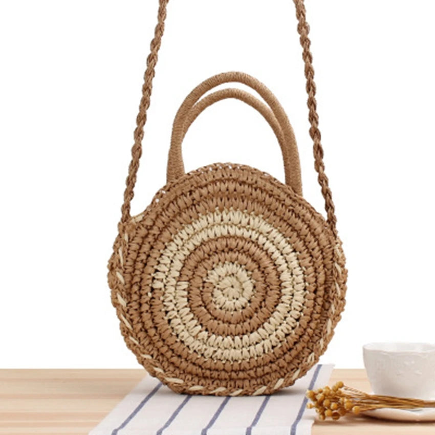 Round Stripe Beach Woven Bag Dual-use Casual Straw Bag