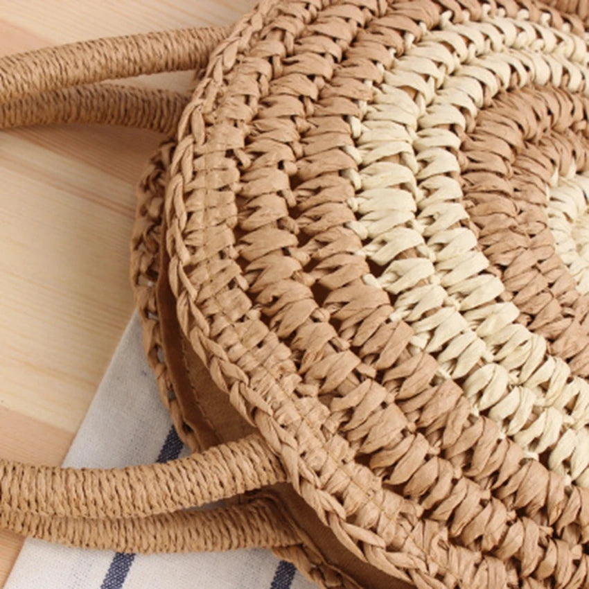Round Stripe Beach Woven Bag Dual-use Casual Straw Bag