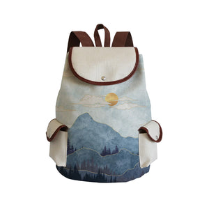 Casual Linen Backpack For Printing Storage Bag Classic Mountain Forest Outdoors