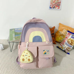 College Laptop Rucksack Bookbag with Pendant Soft Multi-pockets