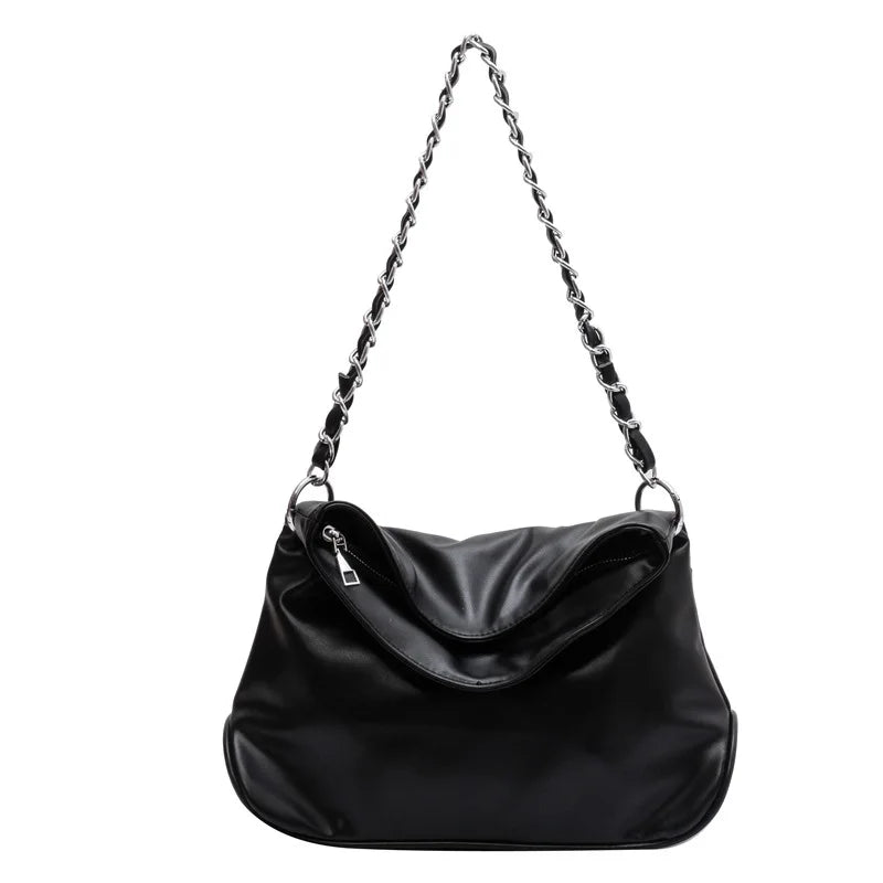Large Capacity Shoulder Bag PU Leather Chains Retro Messenger Female Handbag Tot