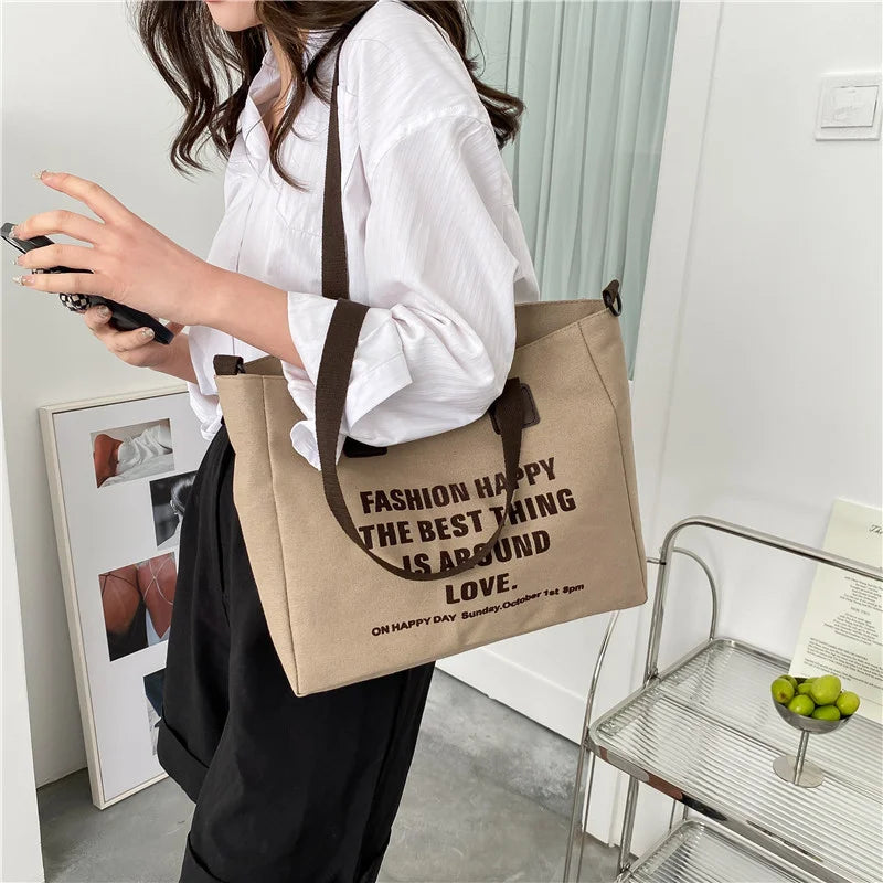 Large Capacity Canvas Shoulder Bag for Women All-match Tote Handbag