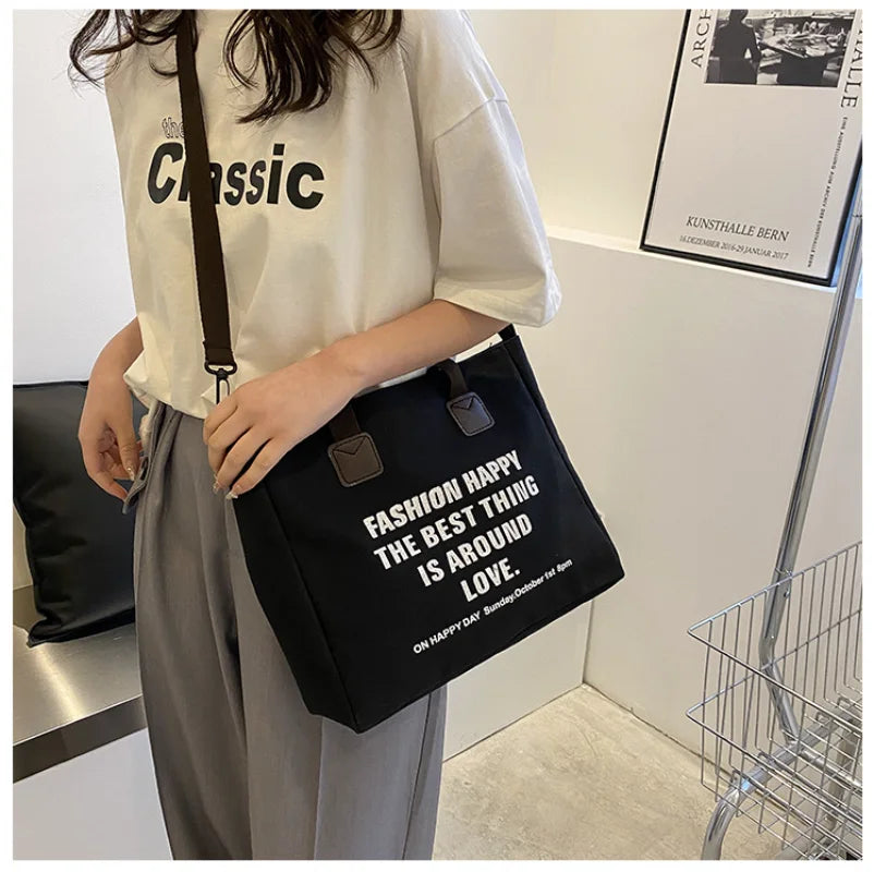 Large Capacity Canvas Shoulder Bag for Women All-match Tote Handbag