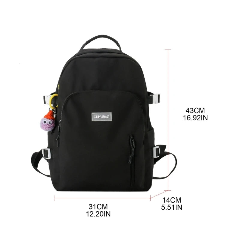 Large Capacity Nylon Backpack with Pendant for Student Teenagers