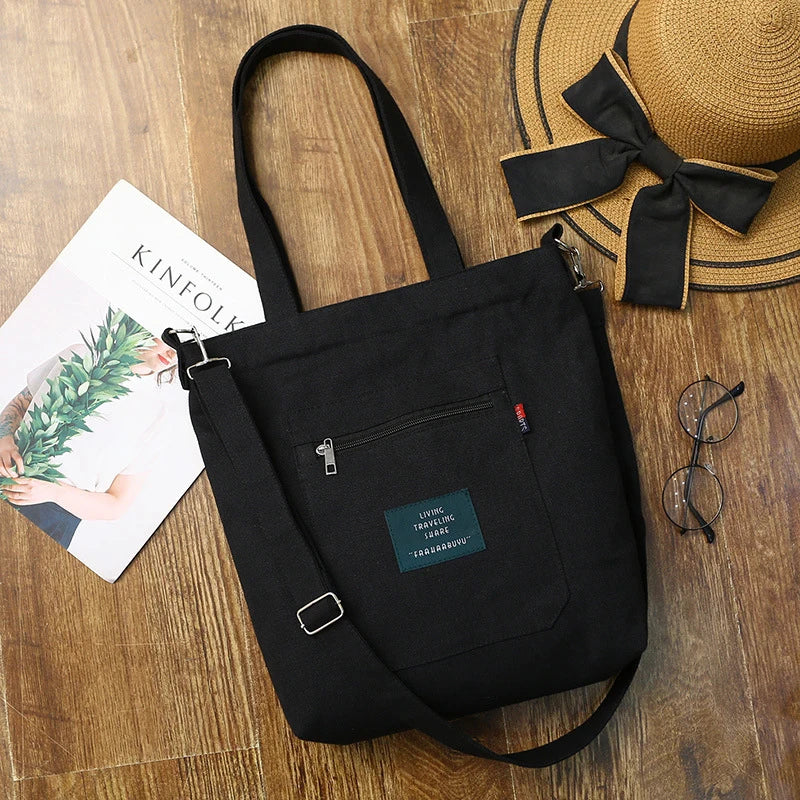 Canvas Shopping Bag Large Capacity Casual Tote Zipper Handbags for Women