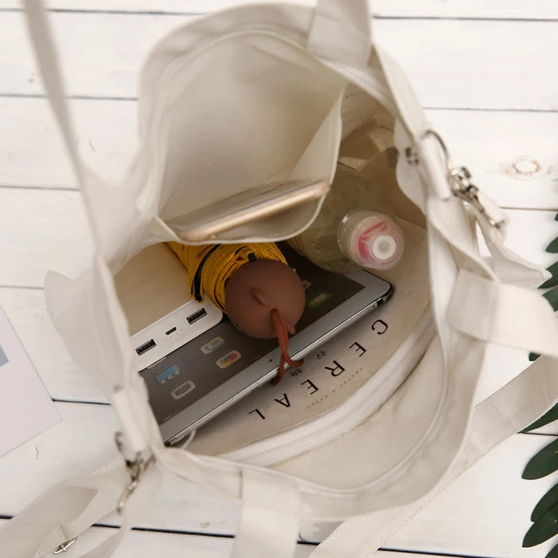 Canvas Shopping Bag Large Capacity Casual Tote Zipper Handbags for Women