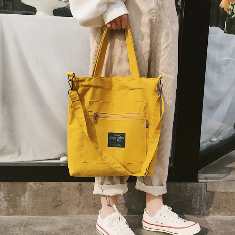 Canvas Shopping Bag Large Capacity Casual Tote Zipper Handbags for Women