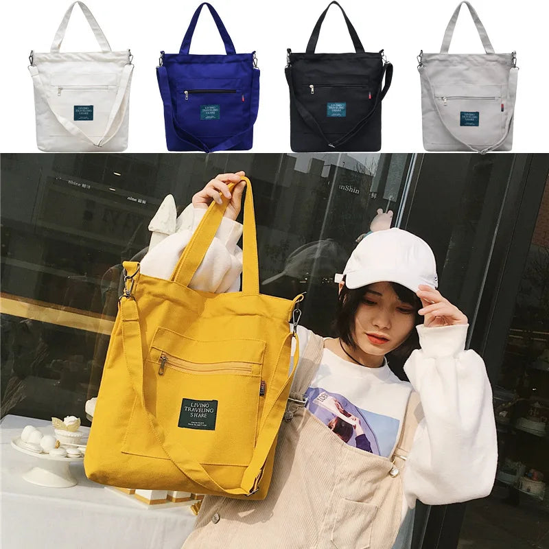 Canvas Shopping Bag Large Capacity Casual Tote Zipper Handbags for Women