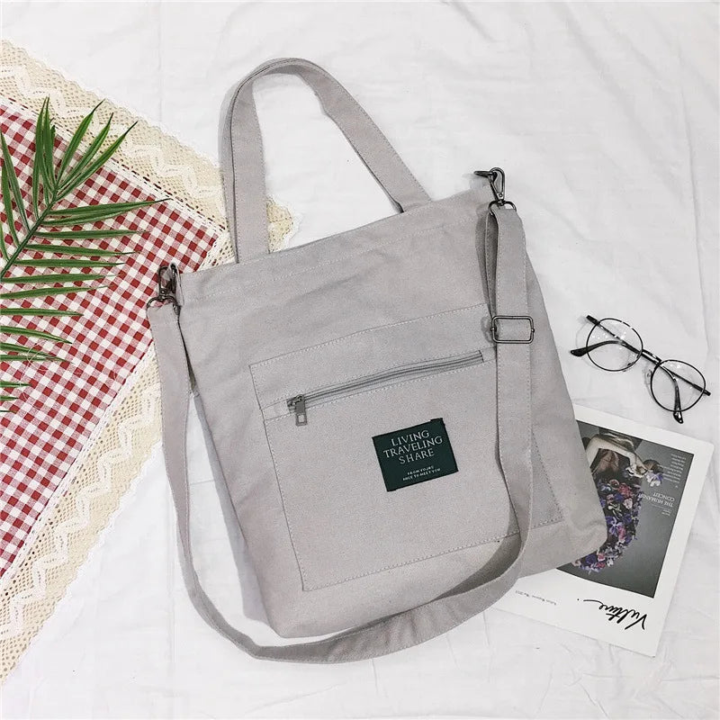 Canvas Shopping Bag Large Capacity Casual Tote Zipper Handbags for Women