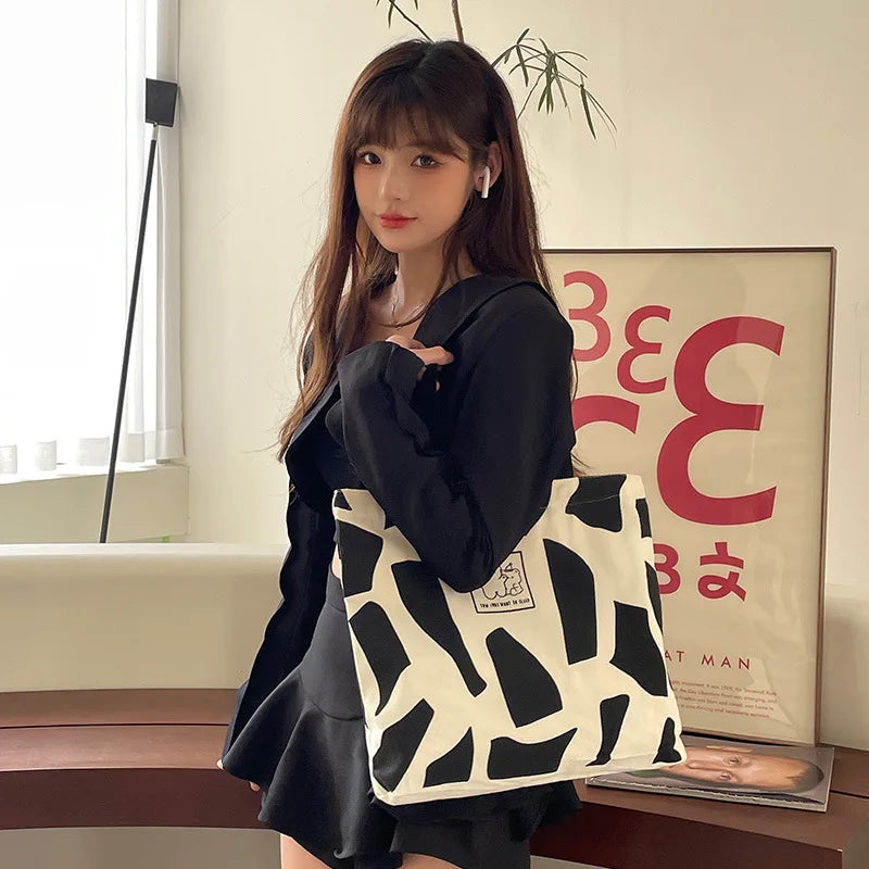 Large Capacity Canvas Shoulder Bags for Women Print Versatile In Handbag