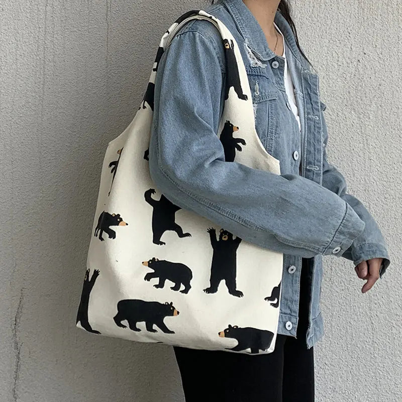 Large Capacity Canvas Tote Shoulder Bag Cotton Reusable Shopping for Women