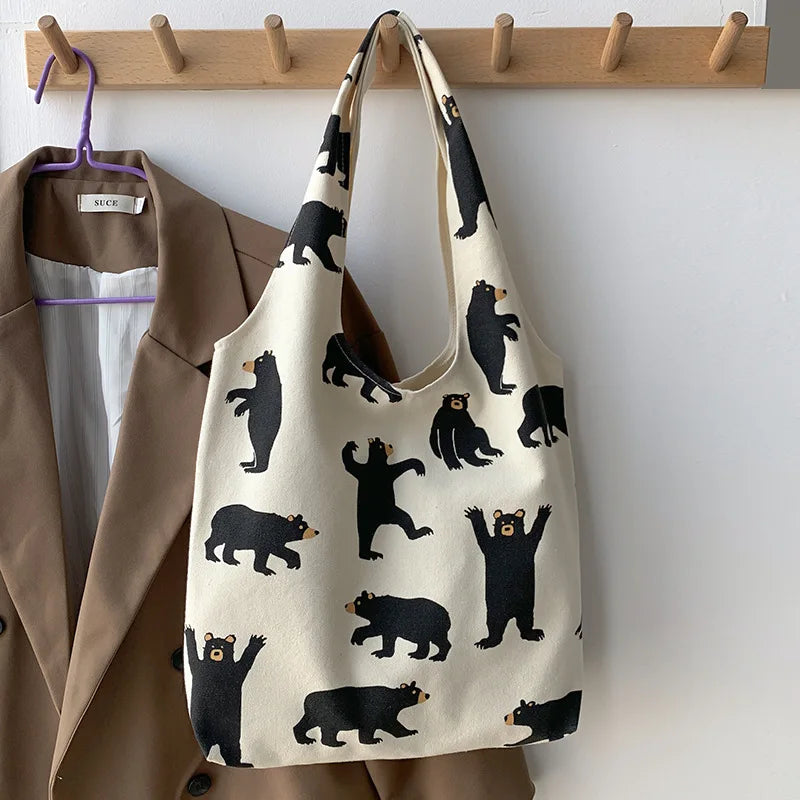 Large Capacity Canvas Tote Shoulder Bag Cotton Reusable Shopping for Women