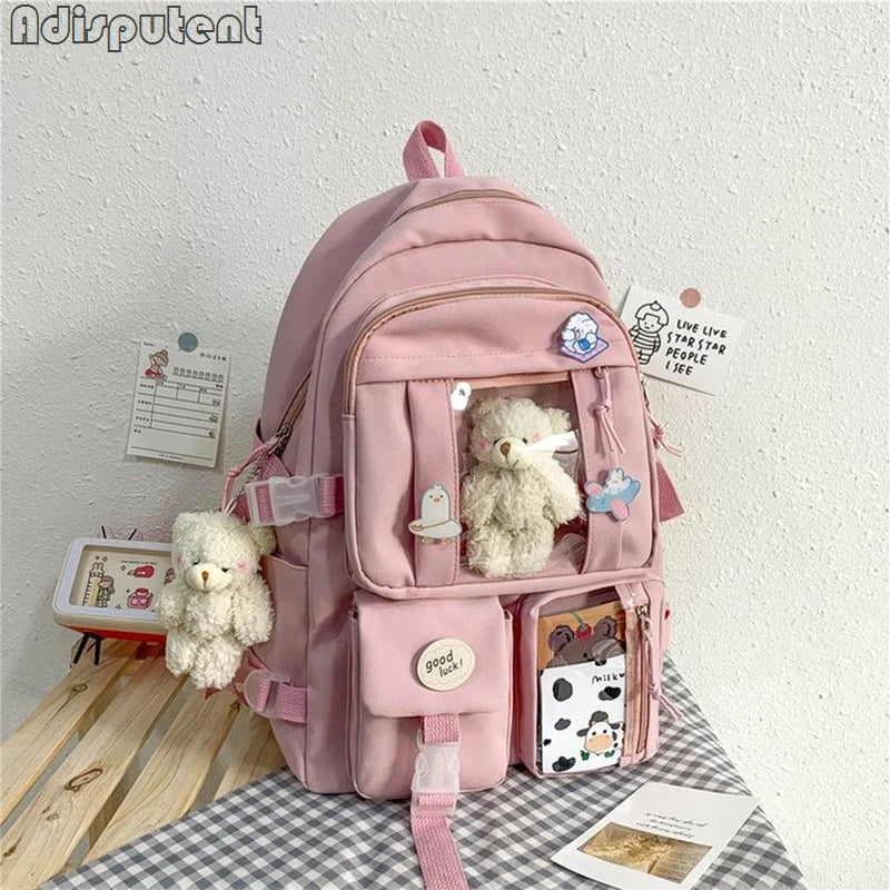 Women Multi-Pocket Nylon Backpack for School and Laptop