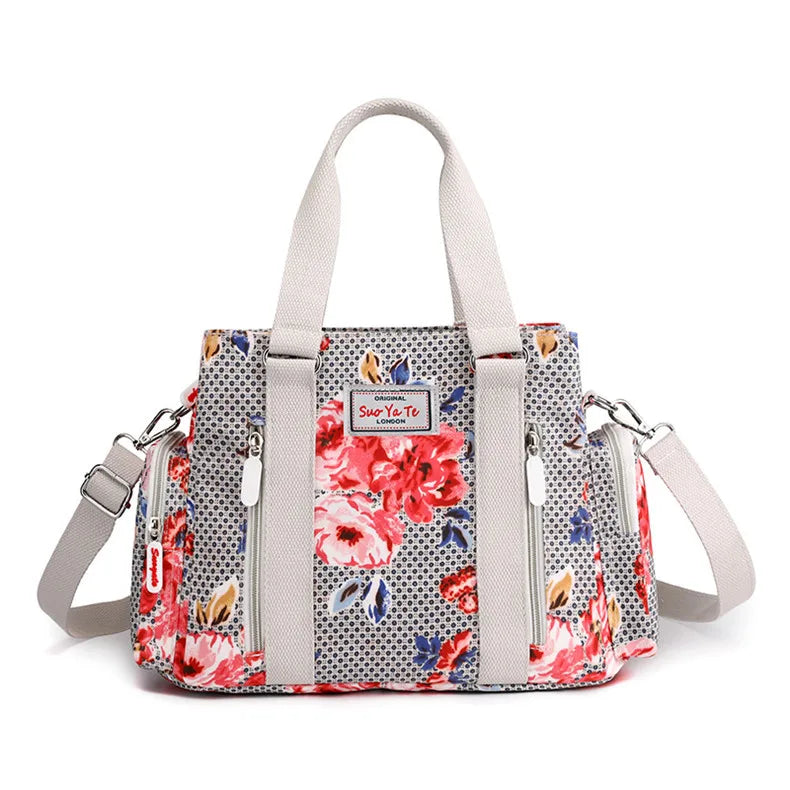 Printed Flower Women Crossbody Bag Nylon Ladies Top-Handle Bags