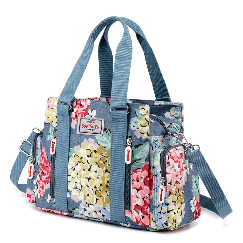 Printed Flower Women Crossbody Bag Nylon Ladies Top-Handle Bags