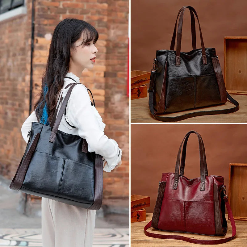 Large Capacity Women's Soft Leather Shoulder Bag Retro Tote Satchel Handbag