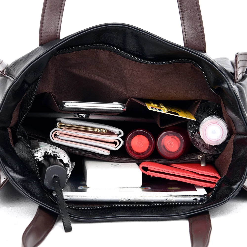 Large Capacity Women's Soft Leather Shoulder Bag Retro Tote Satchel Handbag