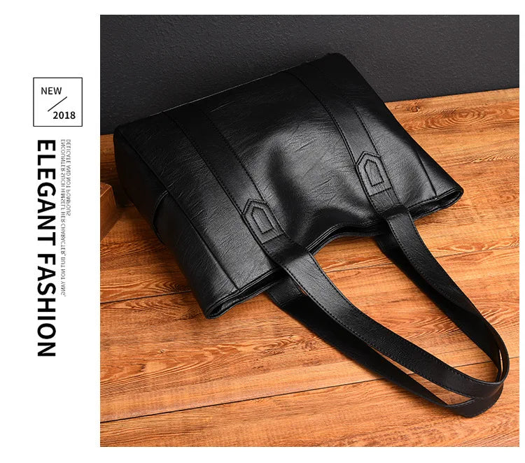 Large Capacity PU Leather Tote Bag Double Strap Shoulder Bag Casual Messenger