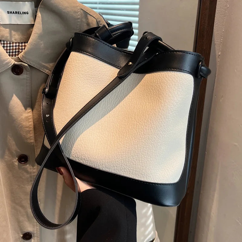 High Capacity Bucket Bag PU Leather Shoulder Bags