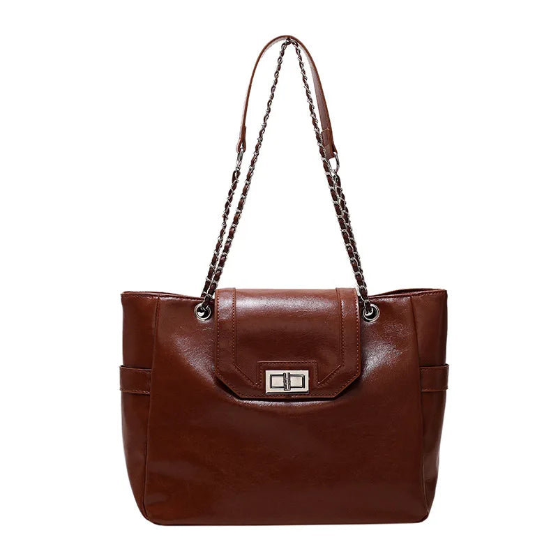 Large Capacity Retro Shoulder Bag with Chains Handbag